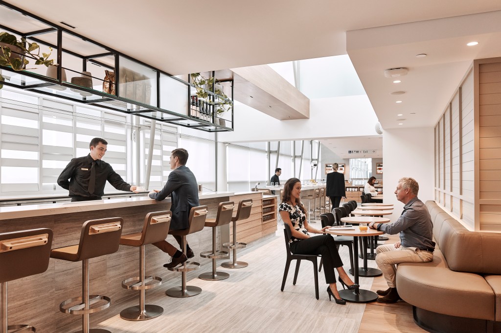 This is a photo of the eating area of the Qantas Brisbane lounge.