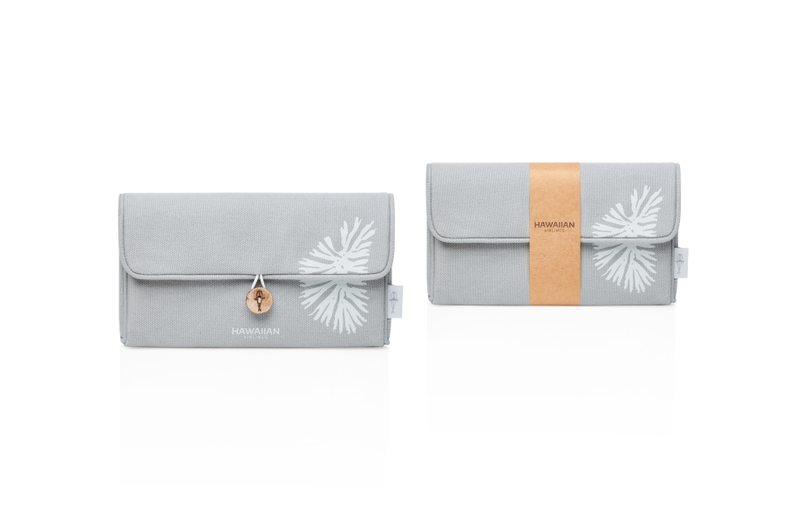Our new amenity kit with the ‘ēkaha coral print and coconut shell button (available in International Business Class and JFK/BOS First Class). 20190724_wessco154813