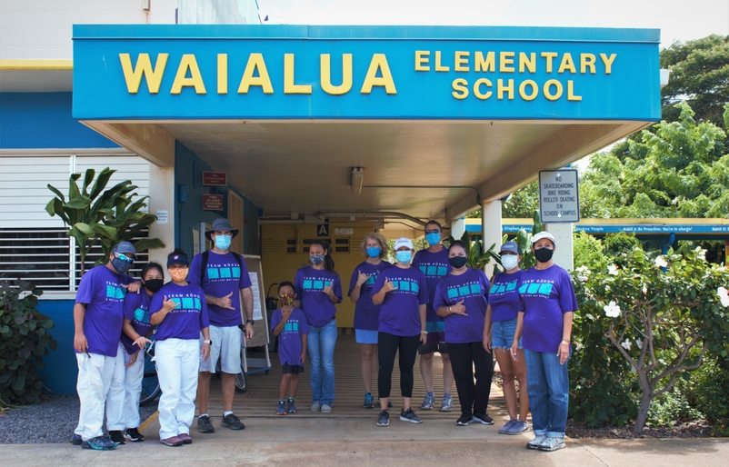 Our employees and their ʻohana helping care for Waialua Elementary School on Oʻahu's North Shore in late August. 20200812_Group
