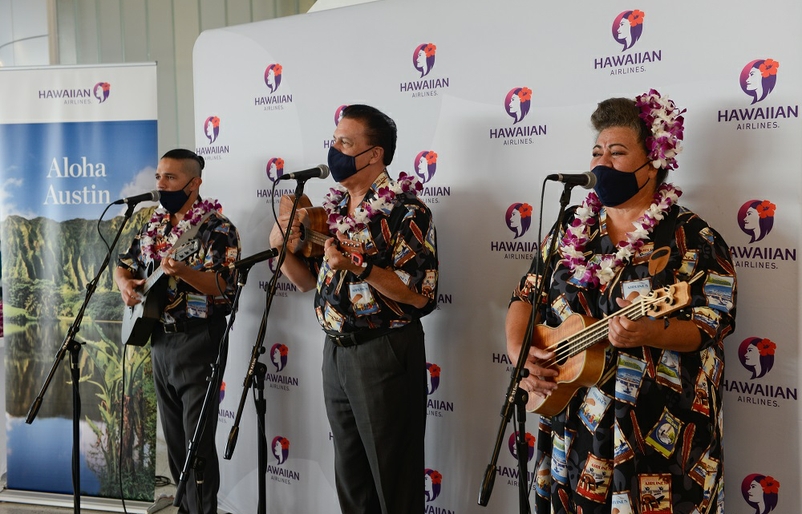The Hawaiian Airlines Serenaders performing at Austin-Bergstrom International Airport AUSHNL Inauguration 2