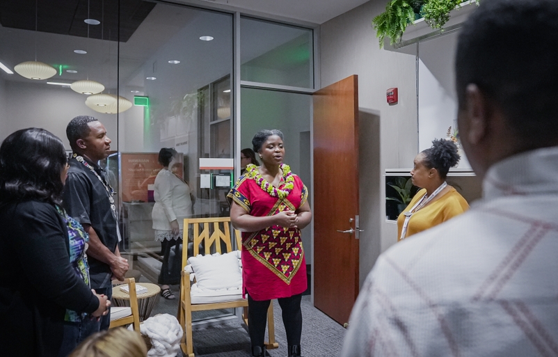 Amaka pictured with NBEA ERG members during the unveiling of the Juneteenth reflection space last week DSC03325