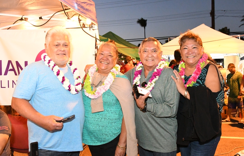 The winners of Hawaiian Airlines' OGG-LAS flight giveaway. L to R: Godfrey Akina, Nadine Bagda, Maurice Bediamol, Geraldine Oliveros. Image Credit: Linn Nishikawa & Associates, Inc.