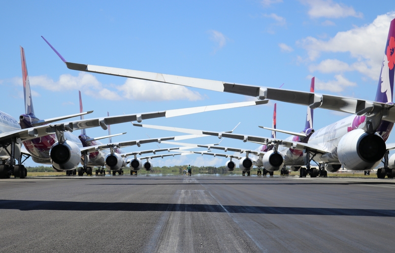 Airbus A330s lined up on runway 8L at HNL. IMG_3443