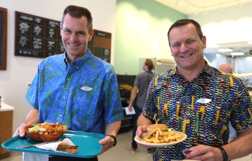 Hawaiian Airlines President and CEO Peter Ingram (left) and Senior Vice President of Technical Operations Jim Landers (right) pick up their order at LunchBox by Fête IMG_9176_201809200135