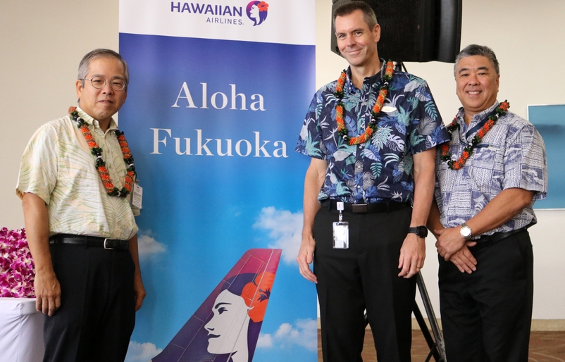 L to R_ Japan Consul General Koichi Ito Hawaiian Airlines President and CEO Peter Ingram and Hawaii Dept. of Transportation Deputy Di