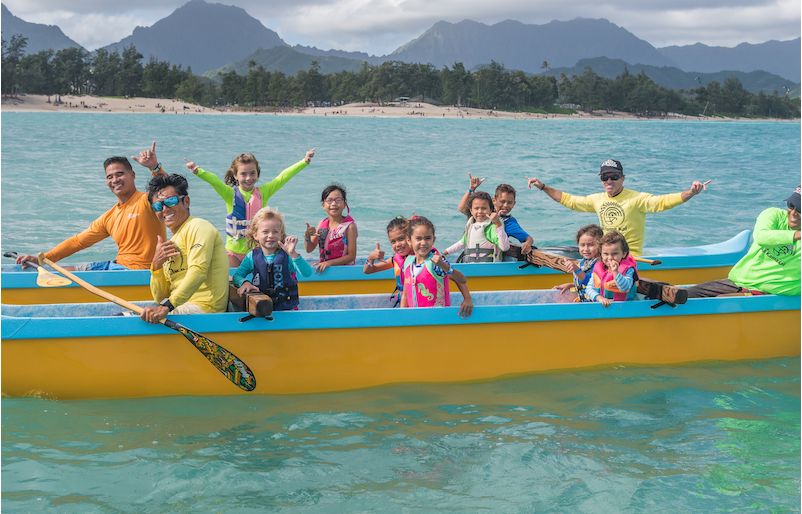 Nā Kama Kai keiki participants at an ocean safety clinic in East O‘ahu. canoe